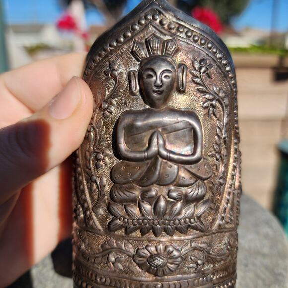 Antique Chinese Export Bracelet Sterling Silver Buddha Ornate Repousse Cuff RARE - Picture 7 of 16